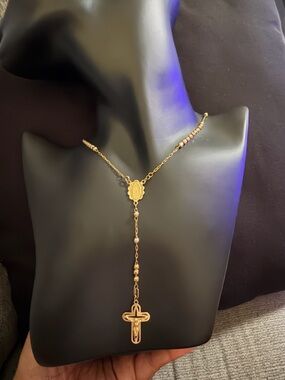 Gold-Tone Rosary Pendant Necklace - Elegant Religious Jewelry 14k solid gold
